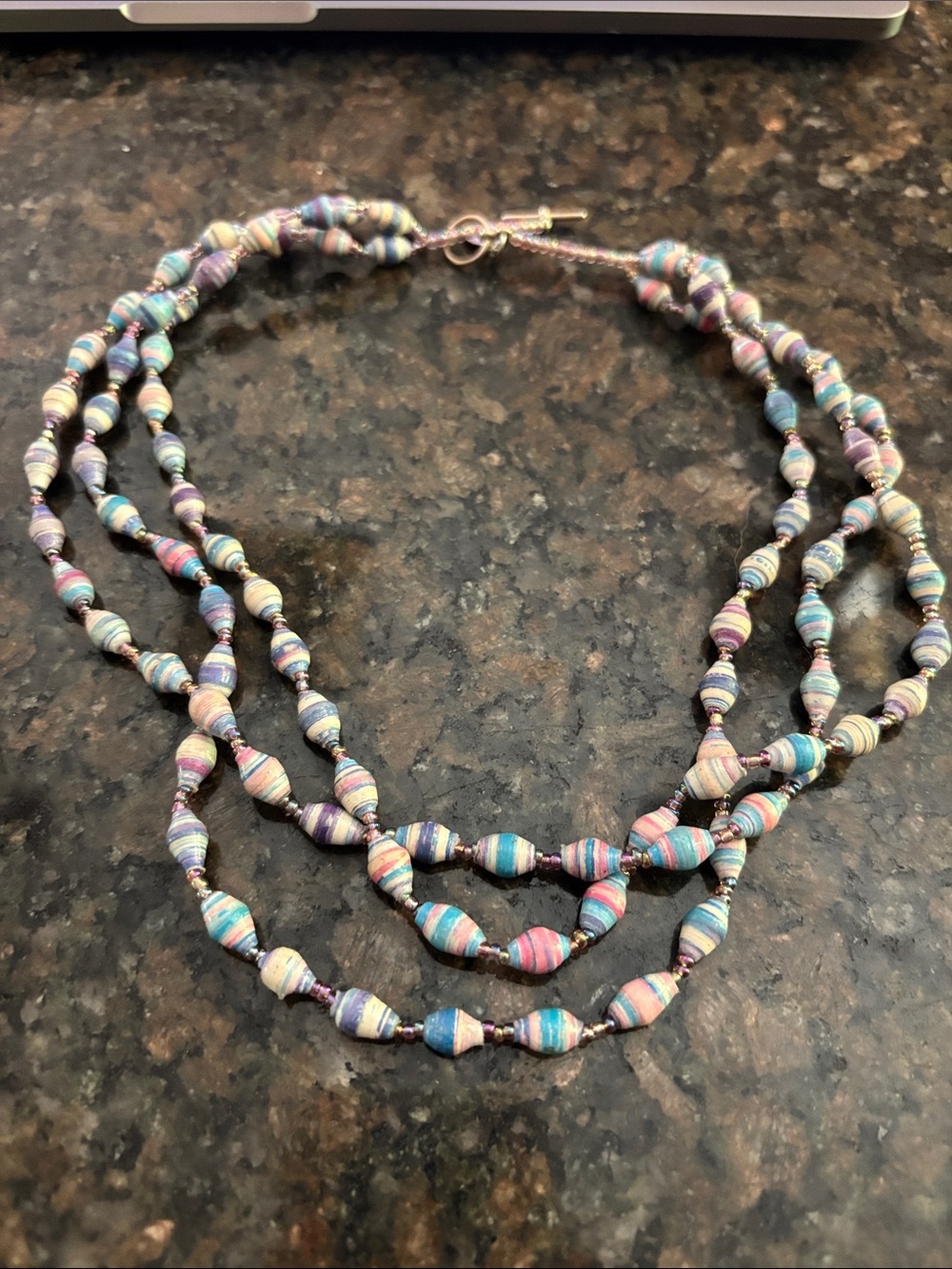 Bead for Life Handmade Multicolor Paper Bead Triple-Strand Necklace